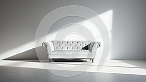 Monochromatic Elegance: Loveseat In A White Room With Moody Shadows