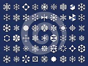 Monochromatic flat design pattern of various snowflakes