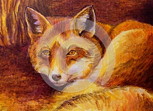 Monochromatic fox painting on canvas photo