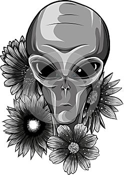 monochromatic illustration of Alien Face Flowers with flower