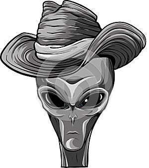 monochromatic illustration of alien head cowboy design