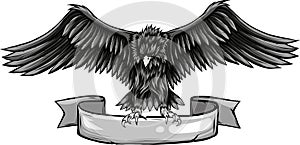 monochromatic illustration of eagle mascot grip the ribbon