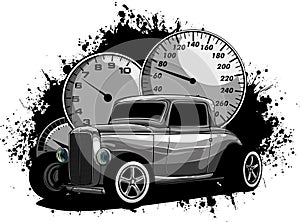 monochromatic illustration of Vintage Hot Rod with dashboard