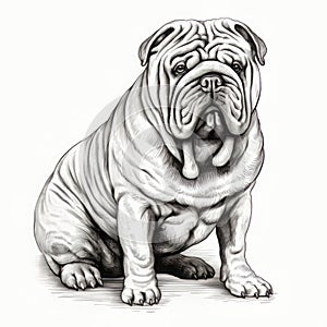 Monochromatic Ink Wash Bulldog Illustration On Isolated White Background photo