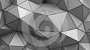 Monochromatic low-poly geometric surface with sharp edges and triangular facets creating a textured, abstract, and modern