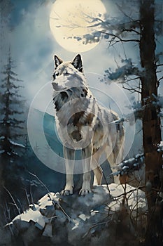 Monochromatic Majesty: A Wolf\'s Profile in the Woods, Protected