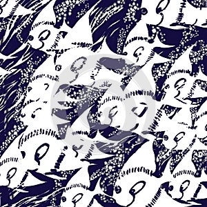 A monochromatic media mix drawing of a fish band