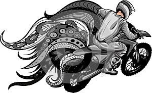 monochromatic motocross and rider with mandala ornaments