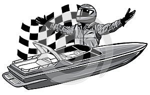 monochromatic Motor boat race Vector illustration design art