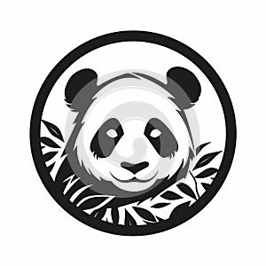 Monochromatic Panda Logo With Leaves In Circle - Rtx On