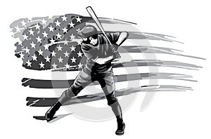 Monochromatic Powerful Baseball Hitter Left handed vector illustration
