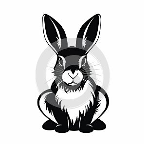 Monochromatic Rabbit Silhouette On White Background - Graphic Design Illustration