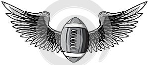 monochromatic Realistic ball for American football with black wings emblem vector