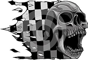 monochromatic Skull with race Flag vector illustration on white background