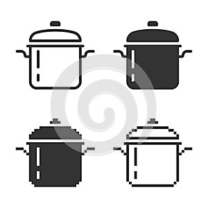 Monochromatic stew pan icon in different variants photo