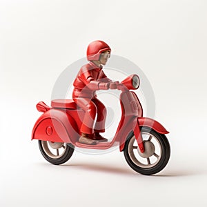 Monochromatic Toy Sculpture Of A Person Riding A Scooter