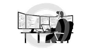 Programmer Working on Multi-Monitor Setup Vector Illustration