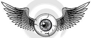 monochromatic Vector illustration of Tattoo Flying Eyeball design
