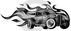 monochromatic vintage car, hot rod garage, hotrods car,old school car. vector