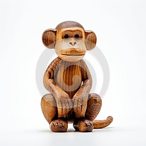 Monochromatic Wooden Monkey Figurine On White Background