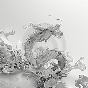 Monochrome 3D Render of a Mythical Dragon in a Serpentine Pose. Generative Ai
