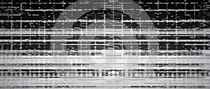 Abstract digital glitch pattern with horizontal lines and scattered pixels creating a data stream effect