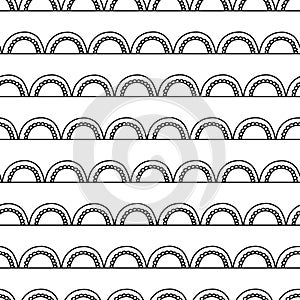 Monochrome Abstract doodle background. Seamless geometric vector pattern. Black arches on white. Modern Art deco arc design.