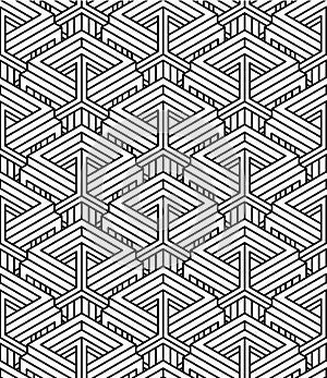 Monochrome abstract interweave geometric seamless pattern.