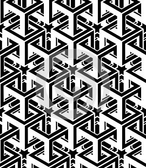 Monochrome abstract interweave geometric seamless pattern. Vector