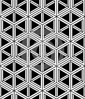 Monochrome abstract interweave geometric seamless pattern. Vector black and white illusory backdrop with