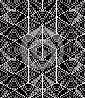 Monochrome abstract interweave geometric seamless pattern. Vector black and white illusory backdrop with