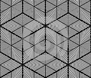 Monochrome abstract interweave geometric seamless pattern. Vector black and white illusory backdrop with