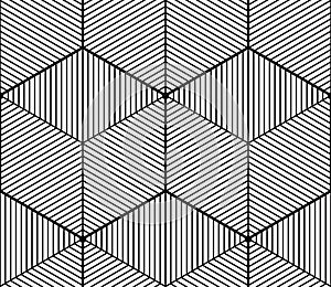 Monochrome abstract interweave geometric seamless pattern. Vector black and white illusory backdrop with