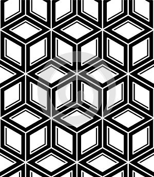 Monochrome abstract interweave geometric seamless pattern. Vector black and white illusory backdrop with