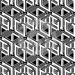 Monochrome abstract interweave geometric seamless pattern. Vector black and white illusory backdrop with