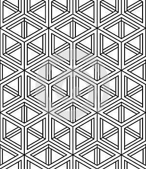 Monochrome abstract interweave geometric seamless pattern. Vector black and white illusory backdrop with