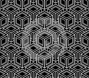 Monochrome abstract interweave geometric seamless pattern. Vector photo