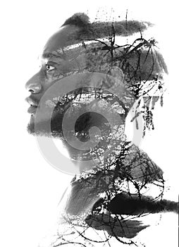 A monochrome abstract paintography profile double exposure portrait