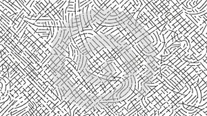 Monochrome abstract pattern composed of intersecting black lines on a white