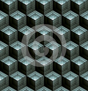 Monochrome abstract textured geometric seamless pattern with 3d