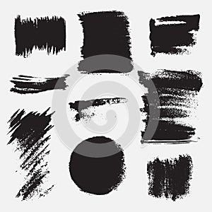 Monochrome abstract vector grunge textures. Set of hand drawn paint brush strokes and stains.