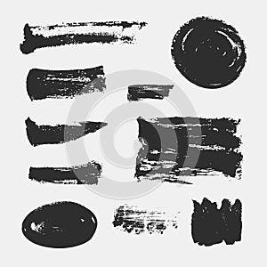 Monochrome abstract vector grunge textures. Set of hand drawn paint brush strokes and stains.