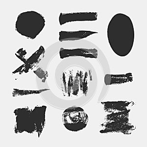 Monochrome abstract vector grunge textures. Set of hand drawn paint brush strokes and stains.