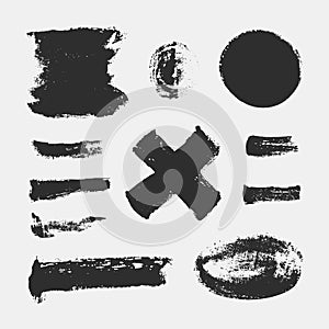 Monochrome abstract vector grunge textures. Set of hand drawn paint brush strokes and stains.