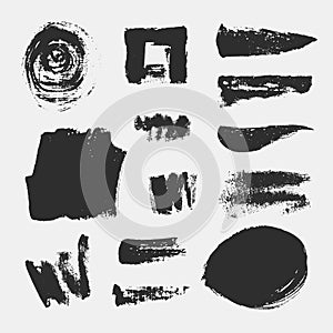 Monochrome abstract vector grunge textures. Set of hand drawn paint brush strokes and stains.