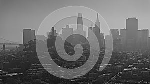 monochrome aerial landscape view of metropolitan area of San Francisco