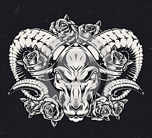 Monochrome aggressive ram tattoo concept