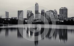 Monochrome Austin Texas Skyline Longhorns Logo in Cityscape