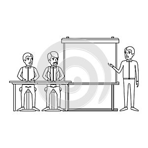 Monochrome background with pair of man sitting in a desk for executive lecturer in presentacion business people photo