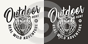 Monochrome bear hunting club logo